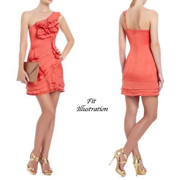 BCBGMaxAzria "Jonesy" One Shoulder Ruffled Mini Dress - Ruby Red Size 0 - Picture 16 of 16